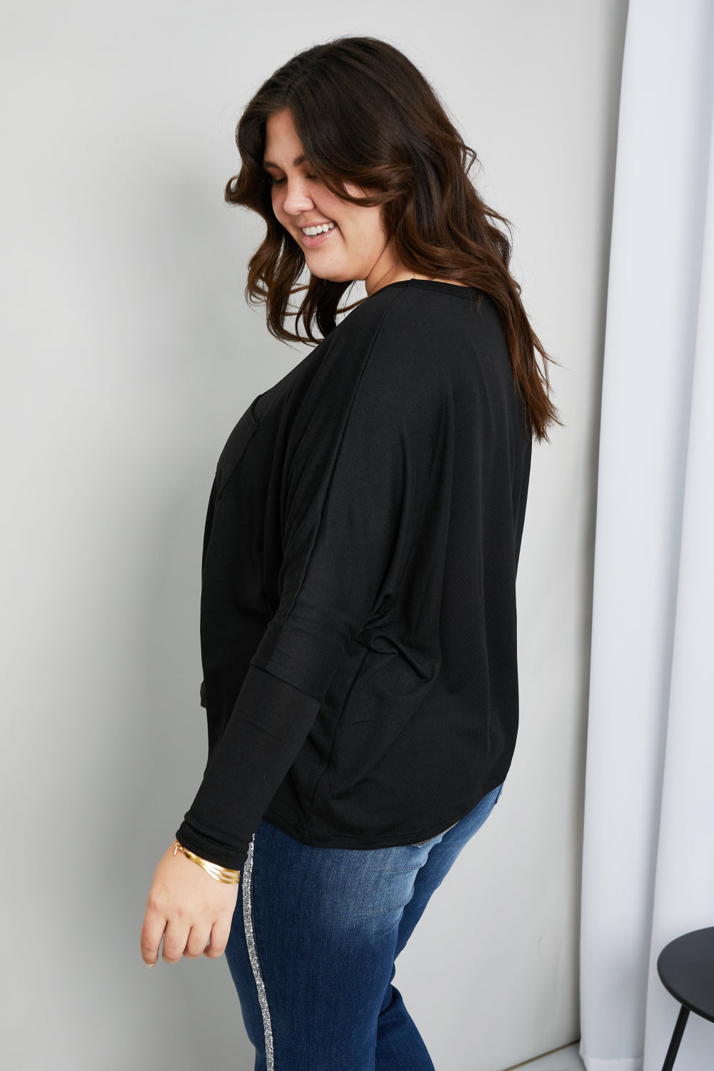 Zenana Full Size Round Neck Pocket Long Sleeve Top