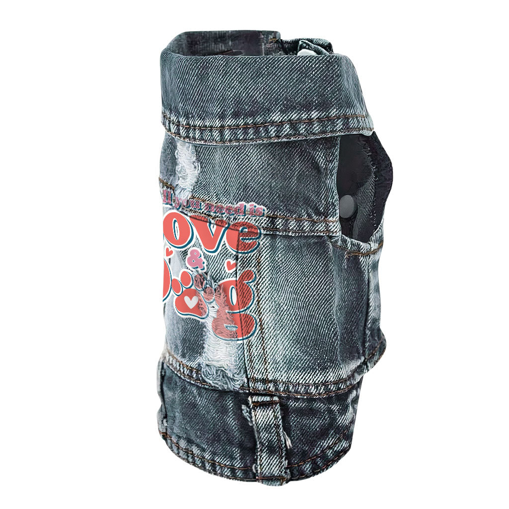 All You Need Is Love and Dog Dog Denim Vest - Quote Dog Denim Jacket - Themed Dog Clothing