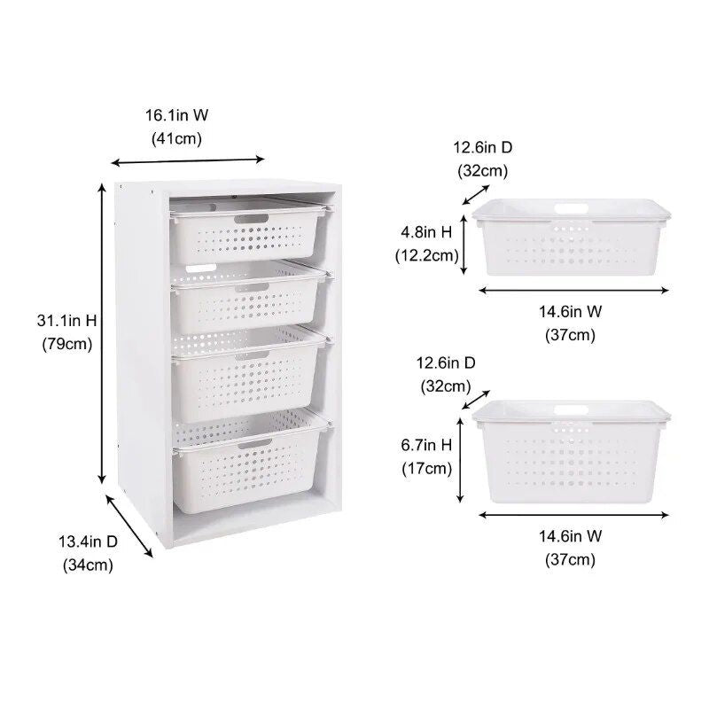 Multi-Purpose Kids Room Sliding Bin Organizer with 4 Bins