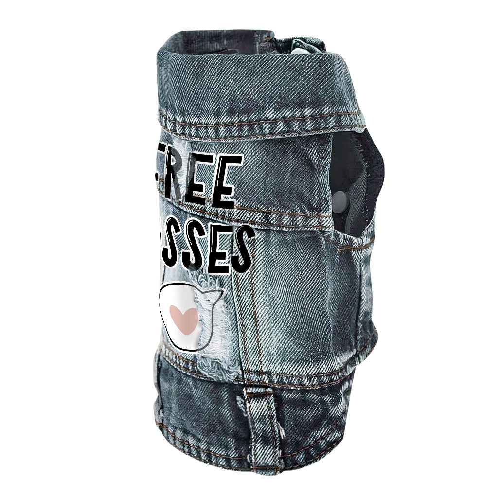 Free Kisses Dog Denim Vest - Word Print Dog Denim Jacket - Minimalist Dog Clothing