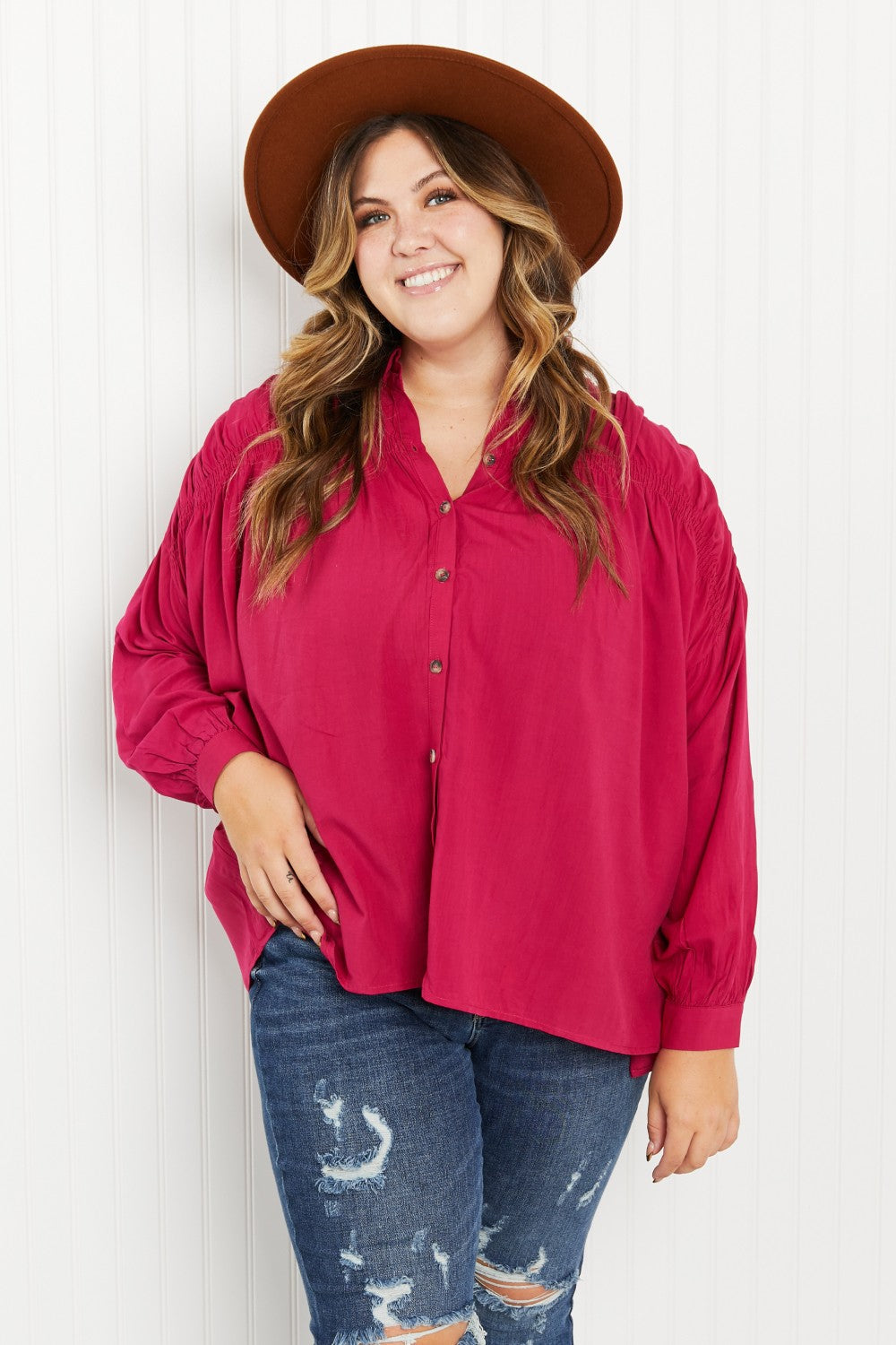 Delectable Taste Ruched Detail Button-Down Shirt