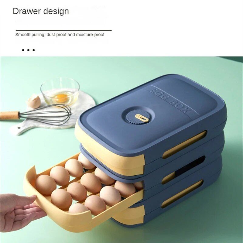 Efficient Space-Saving Refrigerator Egg Organizer with Rolling Drawer