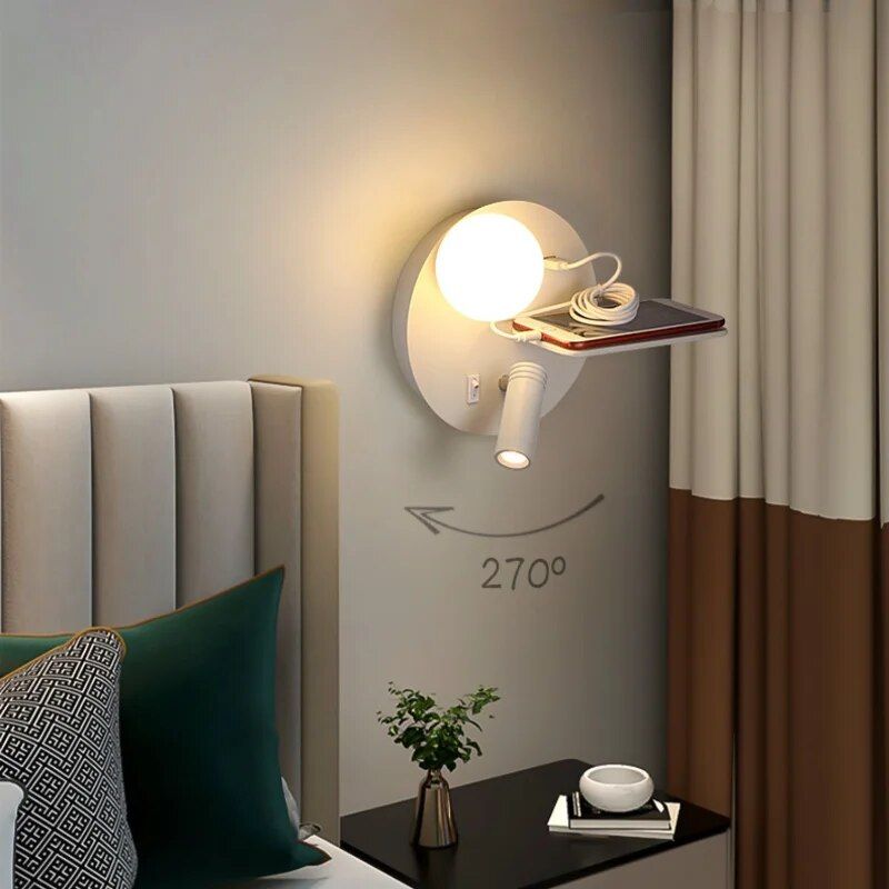 Contemporary Bedroom LED Reading Wall Light with USB Charging