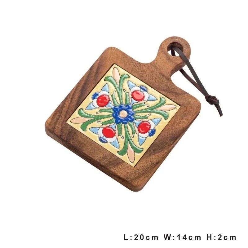 Acacia Wood and Colorful Tile Trivet - Multipurpose Anti-Scald Pot Mat and Drink Coaster