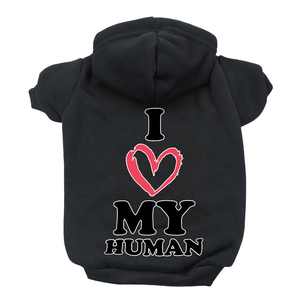 I Love My Human Dog Hoodie - Text Design Dog Coat - Heart Dog Clothing