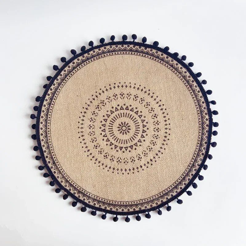 Chic Bohemian 15" Jute Placemat with Pompom Tassel - Eco-Friendly Table Decor