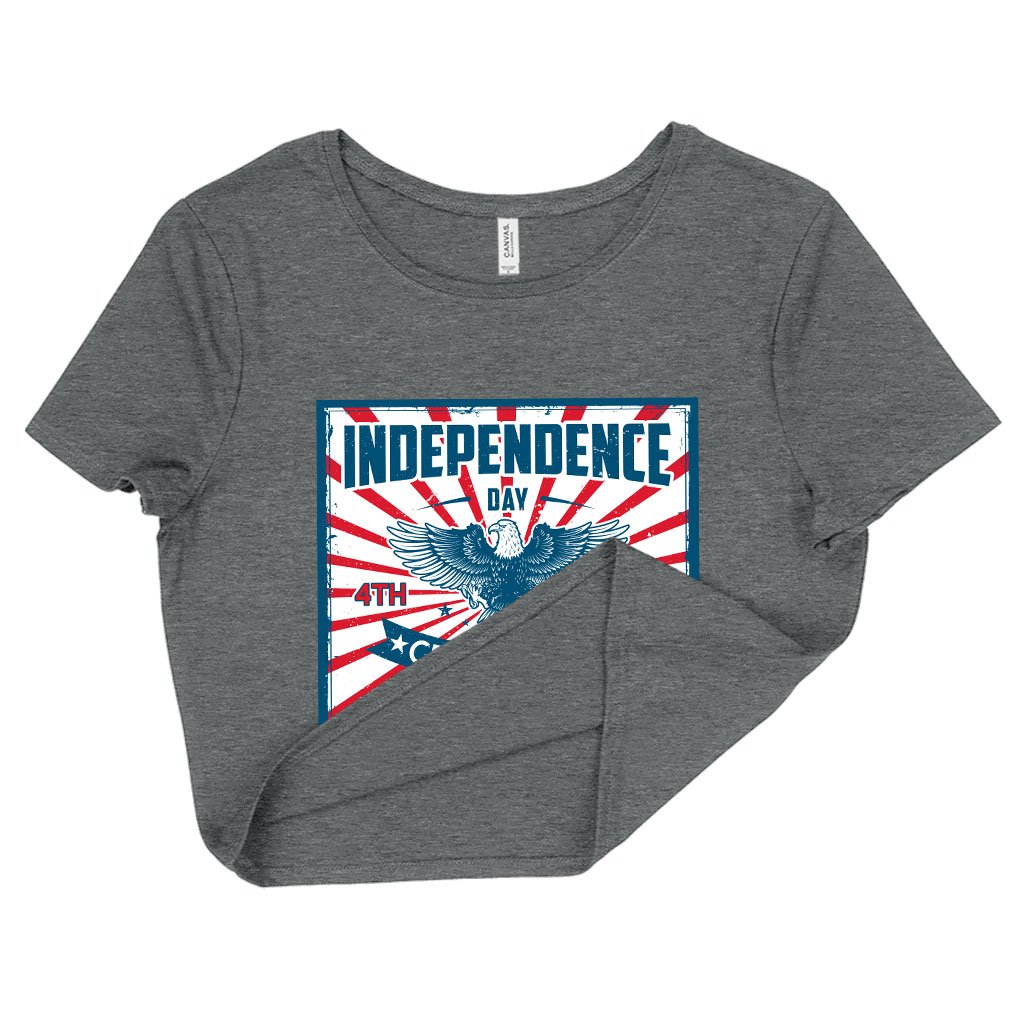 Women's Cropped Independence Day Celebration T-Shirt - Vintage Independence Day T-Shirt - Patriotic T-Shirt