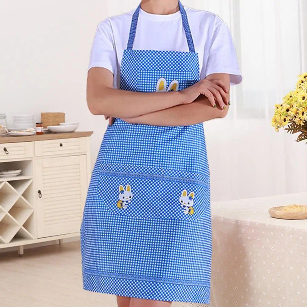 Charming Cartoon Rabbit Waterproof Kitchen Apron with Double Pocket