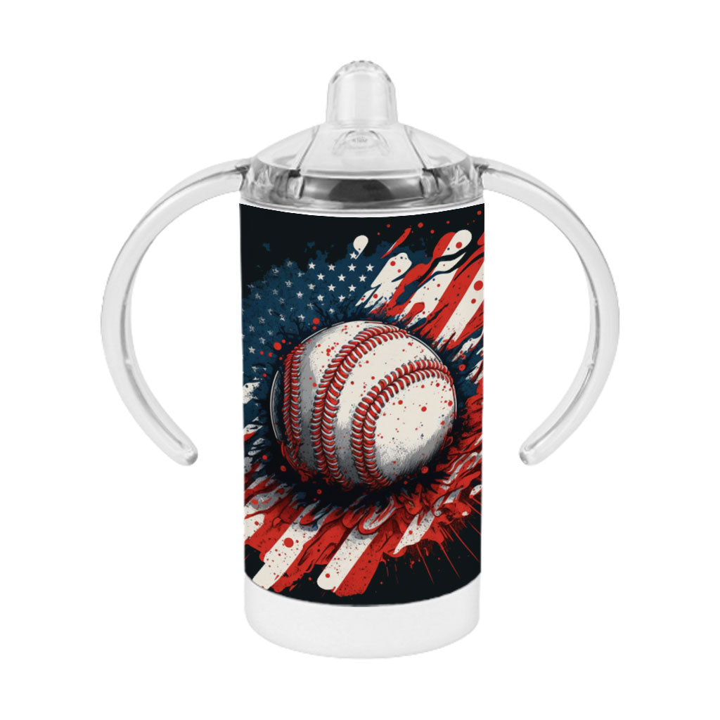 American Flag Baseball Sippy Cup - Patriotic Baby Sippy Cup - Cool Design Sippy Cup