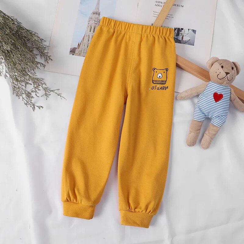 Comfy Cotton Kids' Sweatpants: Cartoon Pattern Leisure Trousers for Toddlers & Young Children