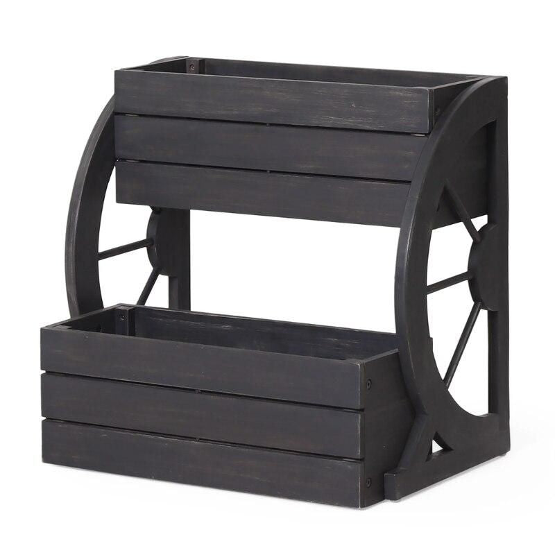 Rustic Acacia Wood 2-Tier Wagon Wheel Planter for Outdoor Use