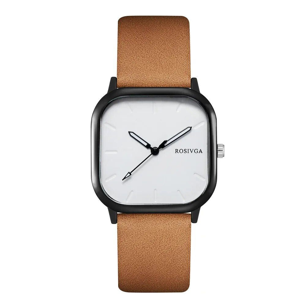 Elegant Square Dial Leather Strap Quartz Watch for Men and Women