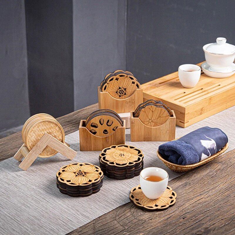 Creative Lotus Flower Wooden Drink Coasters - Stylish Home Decor