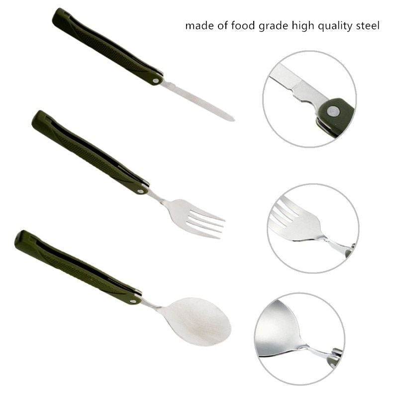 Stainless Steel Folding Cutlery Set with Canvas Bag - Ideal for Camping and Outdoor Adventures