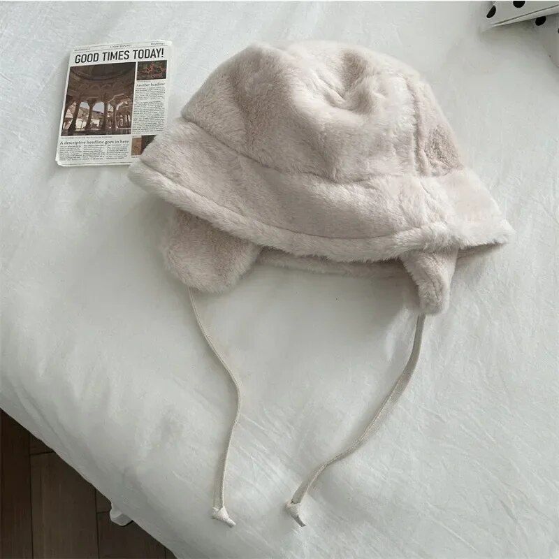 Women's Winter Plush Bucket Hat with Ear Protection