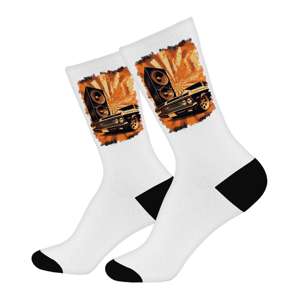 Retro Car Socks - Trendy Novelty Socks - Cool Crew Socks