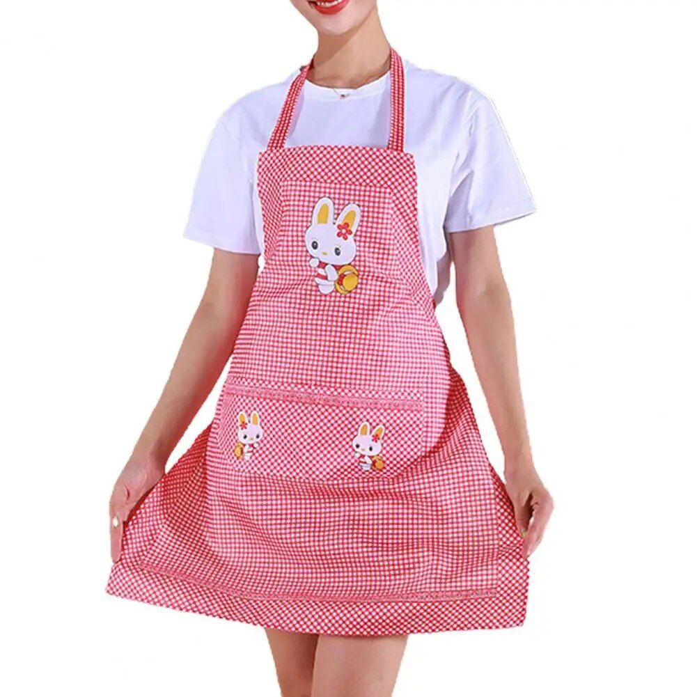 Charming Cartoon Rabbit Waterproof Kitchen Apron with Double Pocket