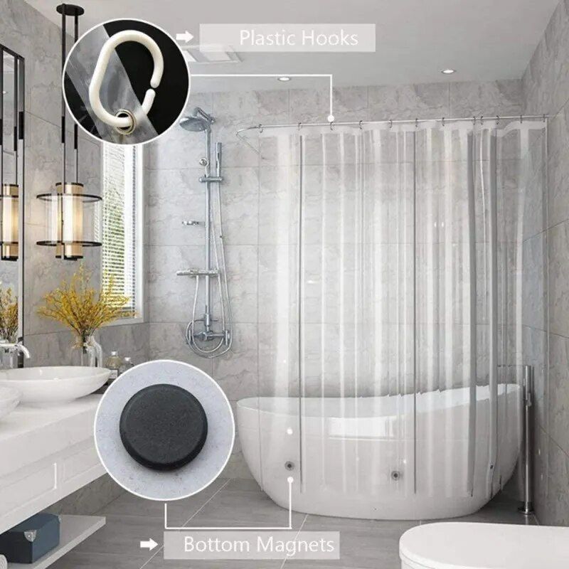 Premium Transparent Waterproof Shower Curtain with Hooks