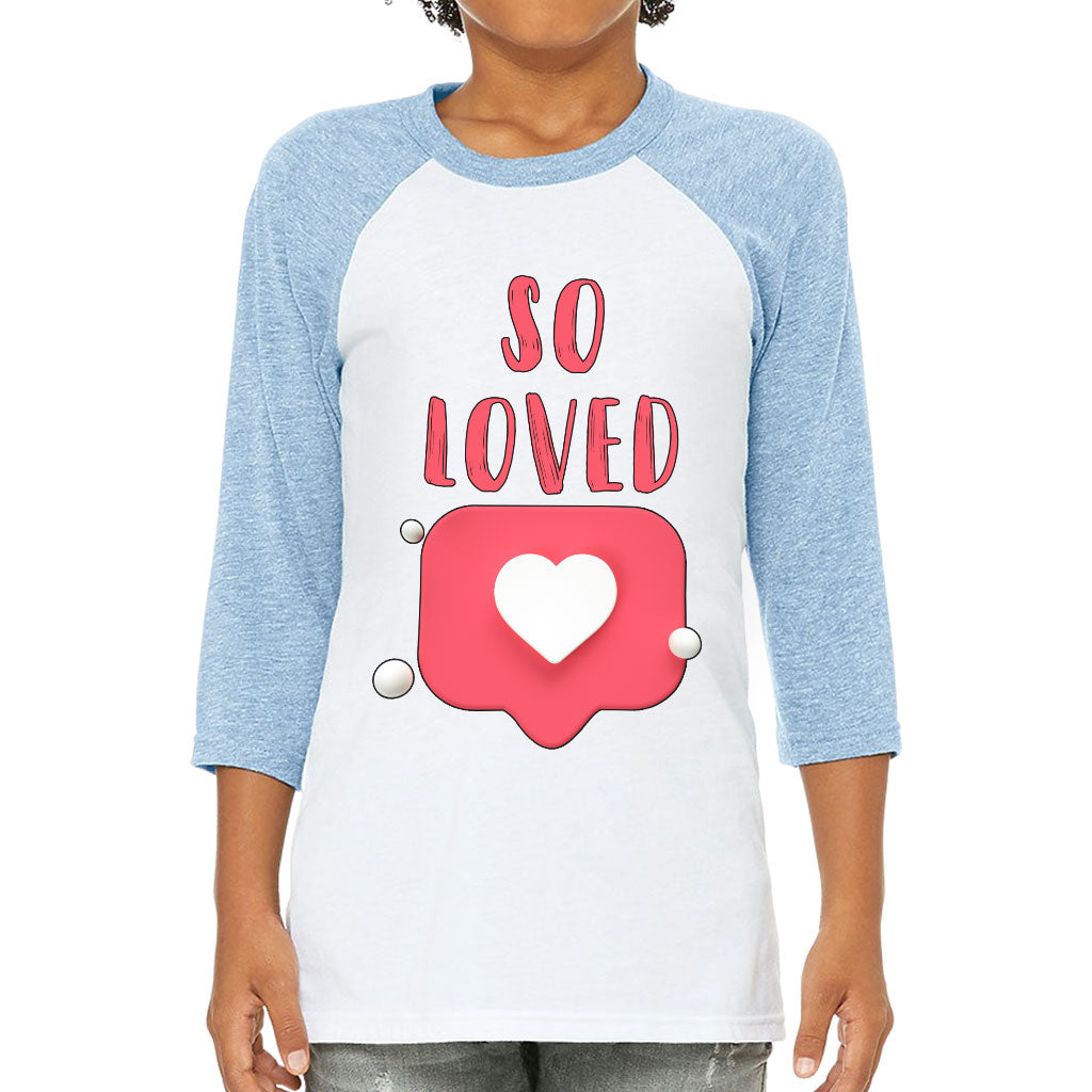 So Loved Kids' Baseball T-Shirt - Cute 3/4 Sleeve T-Shirt - Heart Print Baseball Tee