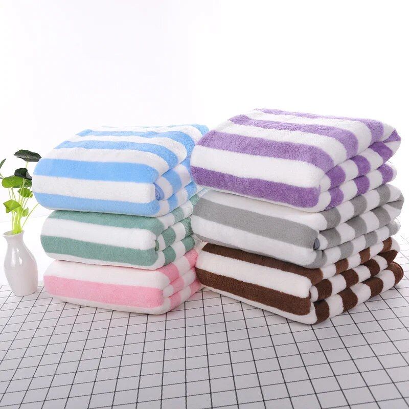 Quick-Dry Luxury Stripe Microfiber Bath Towel