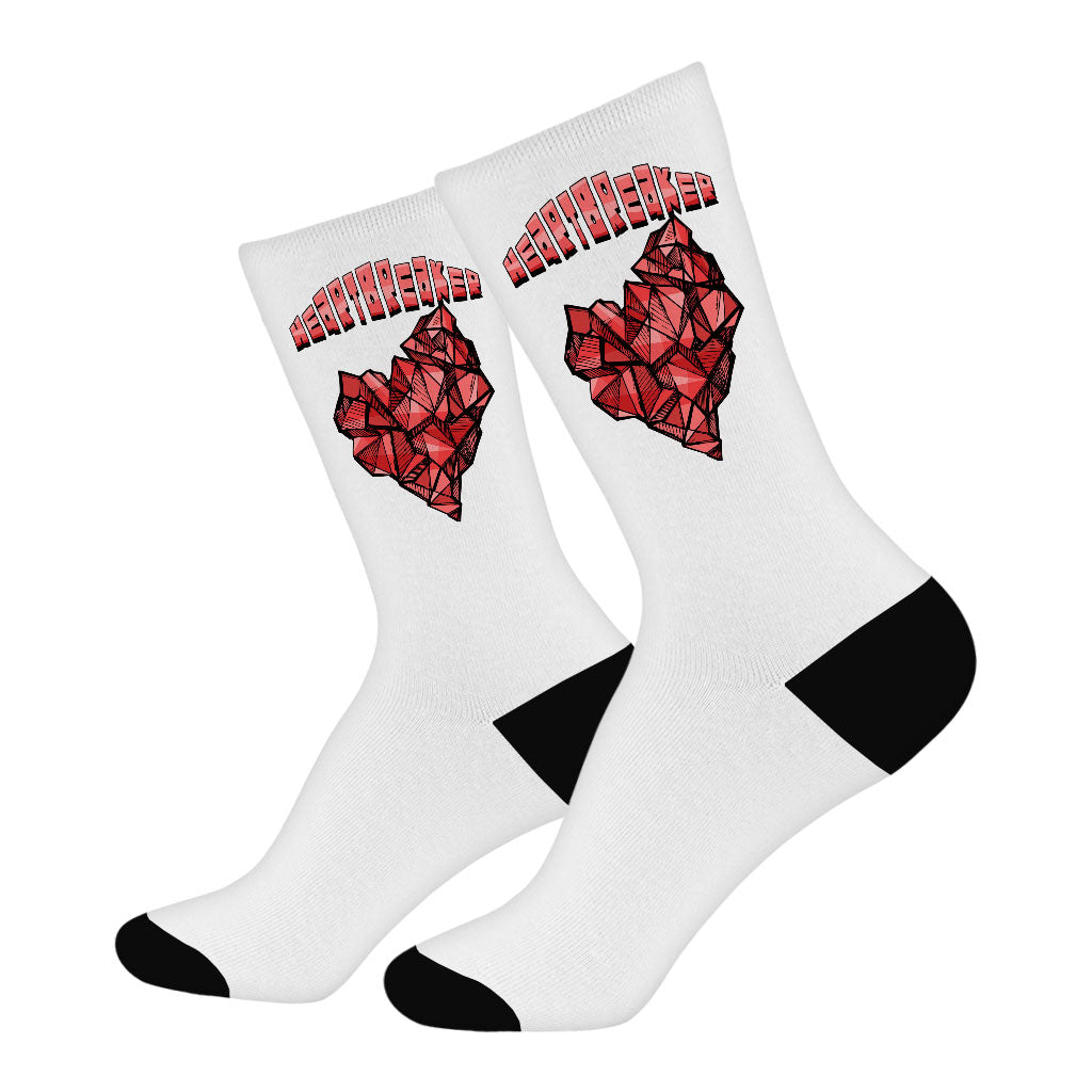 Heartbreaker Socks - Heart Print Novelty Socks - Graphic Crew Socks