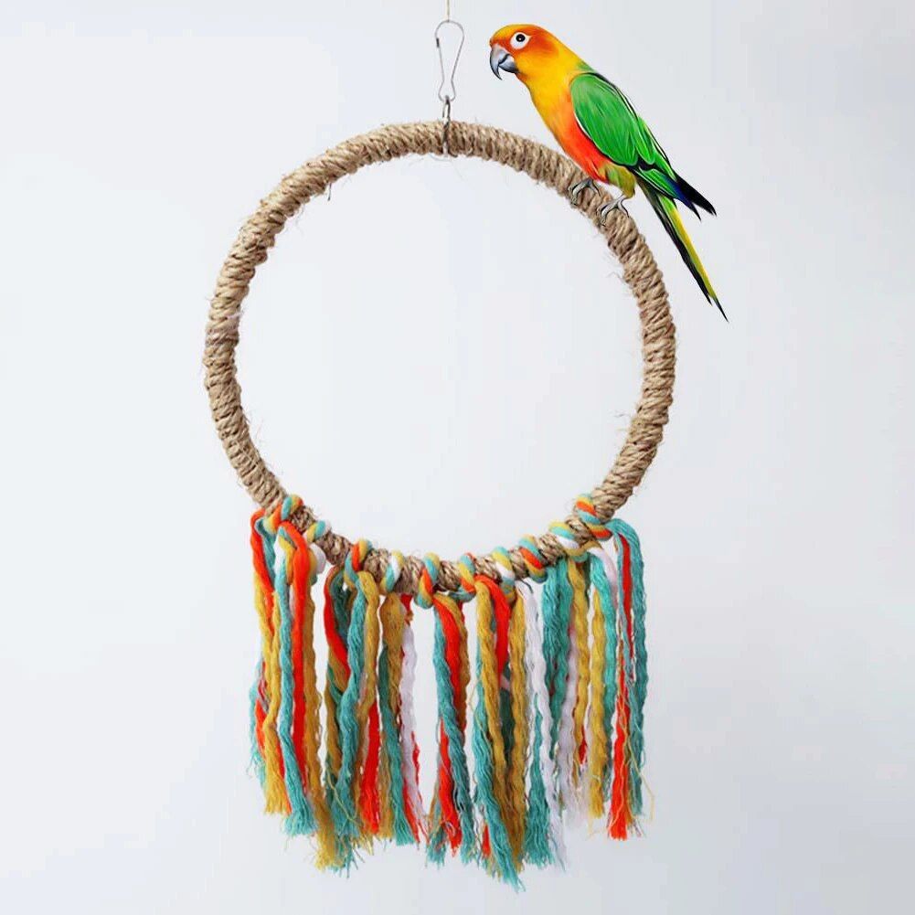 Colorful Cotton Rope Parrot Swing & Perch Toy for Cage Enrichment