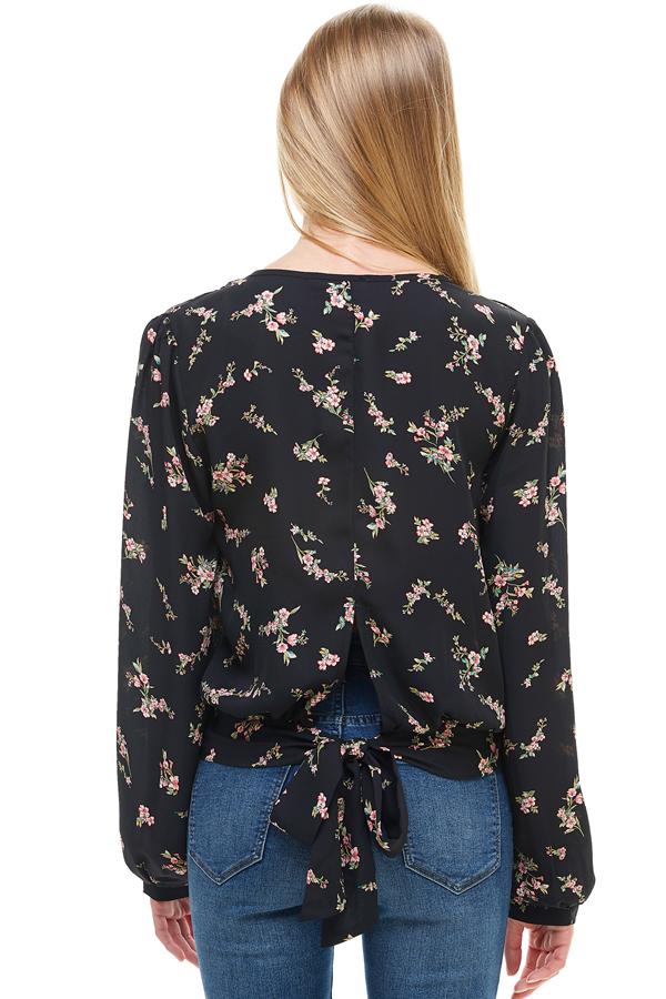 Long Sleeve Surplice Floral Top