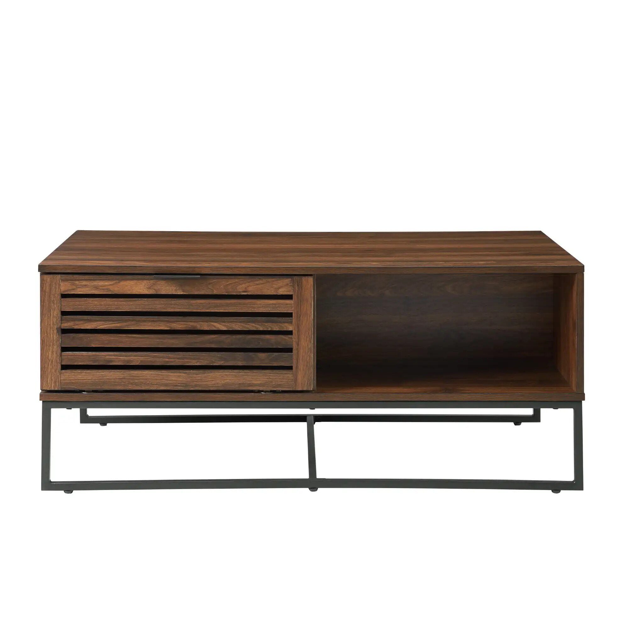 Dark Walnut Contemporary Storage Coffee Table with Slat Doors