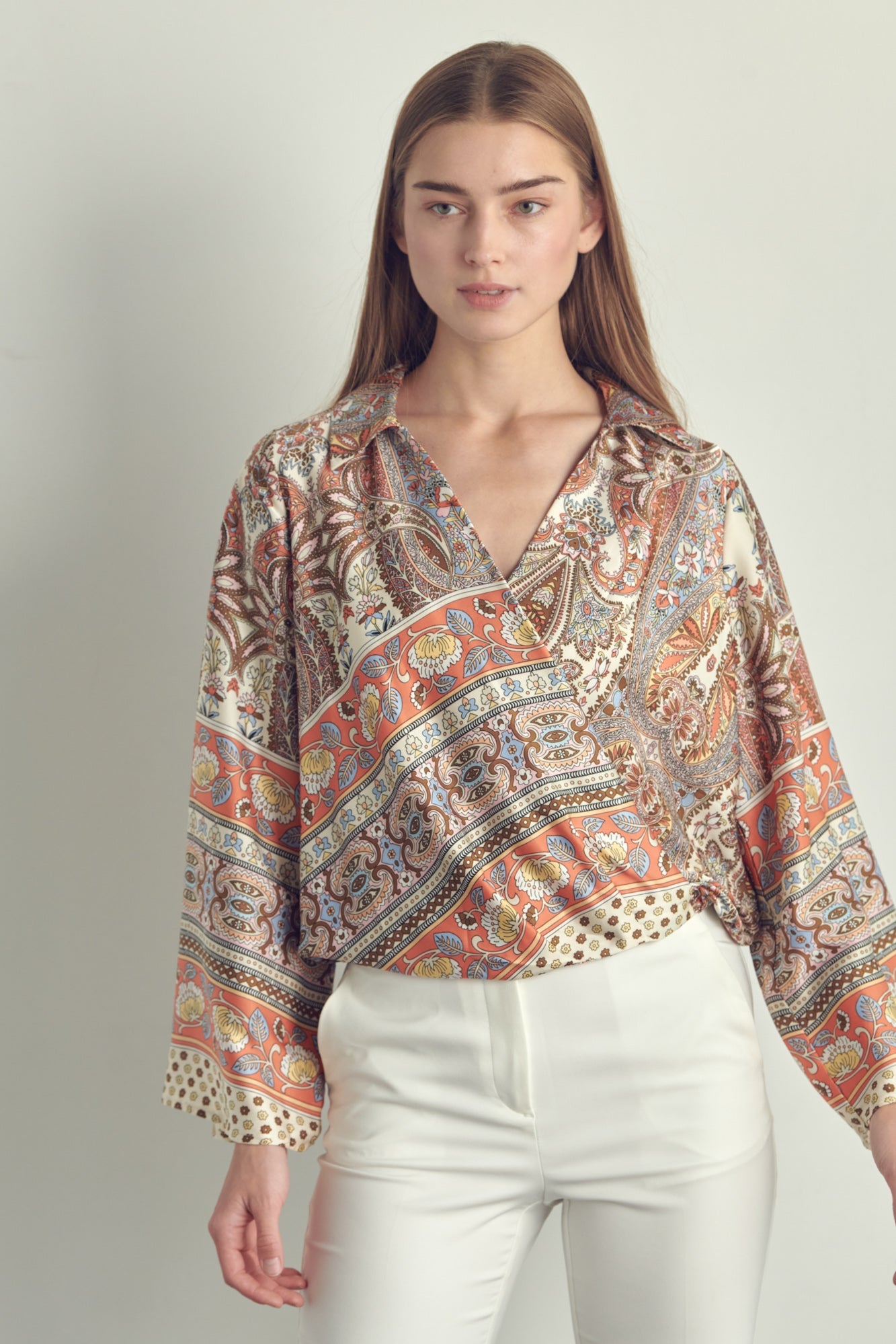 Long sleeve surplice blouse