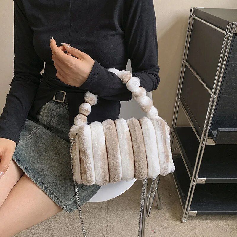 Trendy Quilted Plush Shoulder Bag for Women