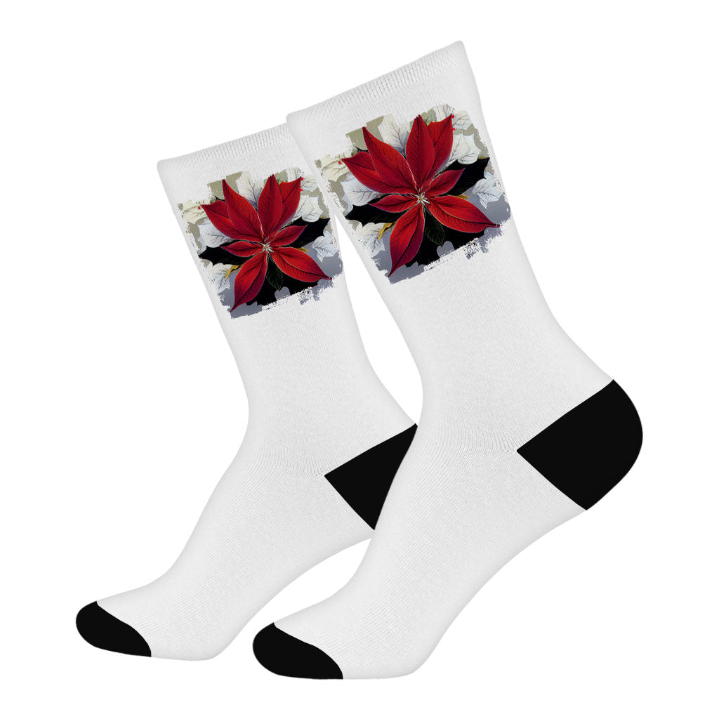 Flower Design Socks - Printed Novelty Socks - Themed Crew Socks