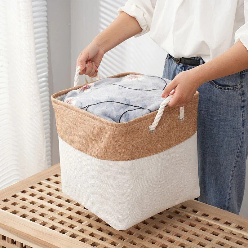 Versatile Large Linen Fabric Storage Basket: Space-Saving, Stylish, and Durable