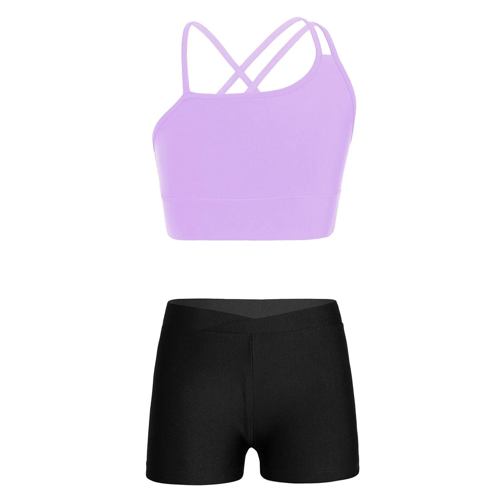 Girls' Active 2-Piece Sportswear Set: Sleeveless Crop Top & Shorts for Gymnastics and Dance