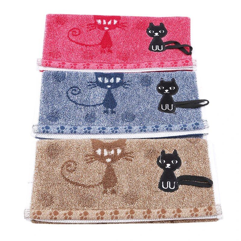 Charming Cartoon Cat Embroidered Cotton Face Towel