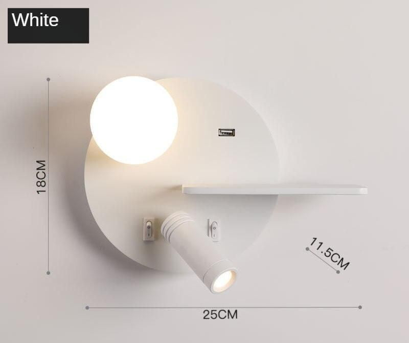 Contemporary Bedroom LED Reading Wall Light with USB Charging