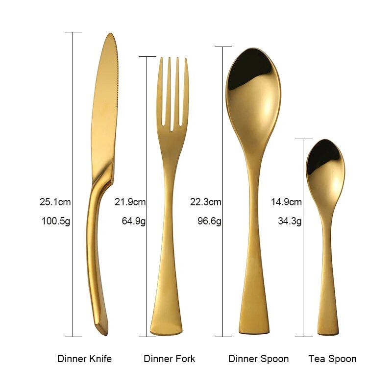 Luxurious 4/16-Piece Gold Plated Stainless Steel Cutlery Set