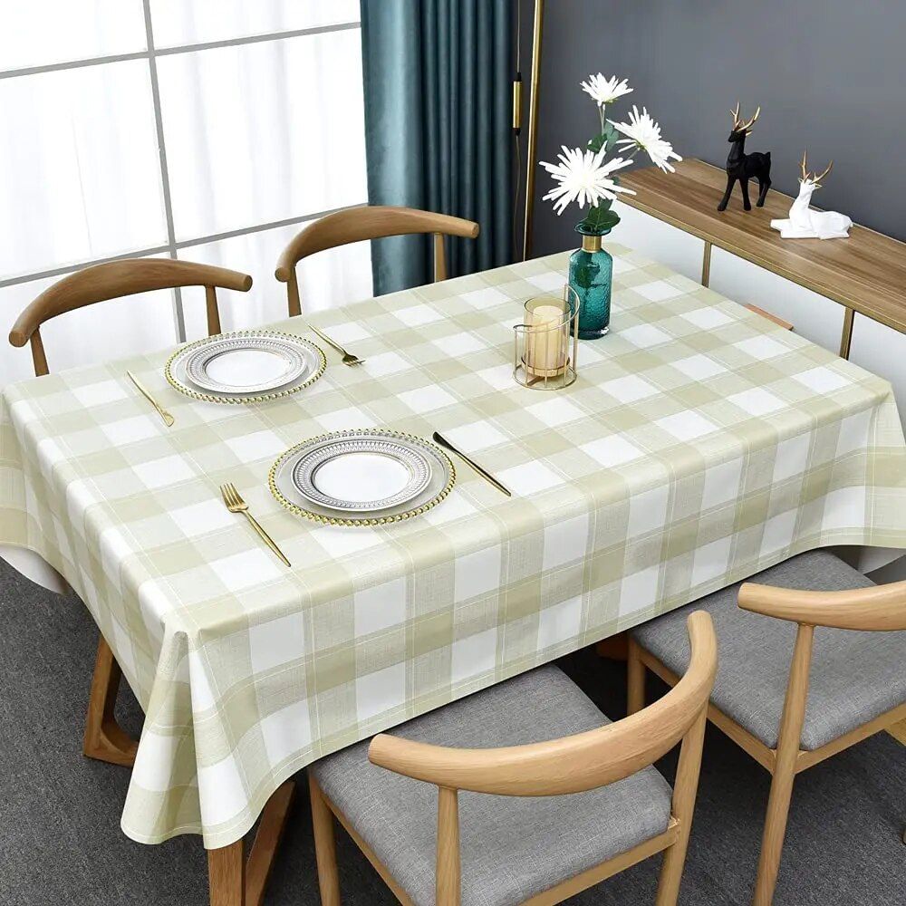 Modern Chic Blue, White & Gray Plaid Tablecloth