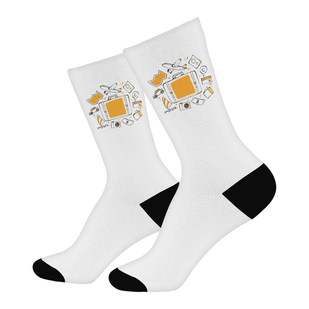 Travel Socks - Suitcase Novelty Socks - Cool Crew Socks