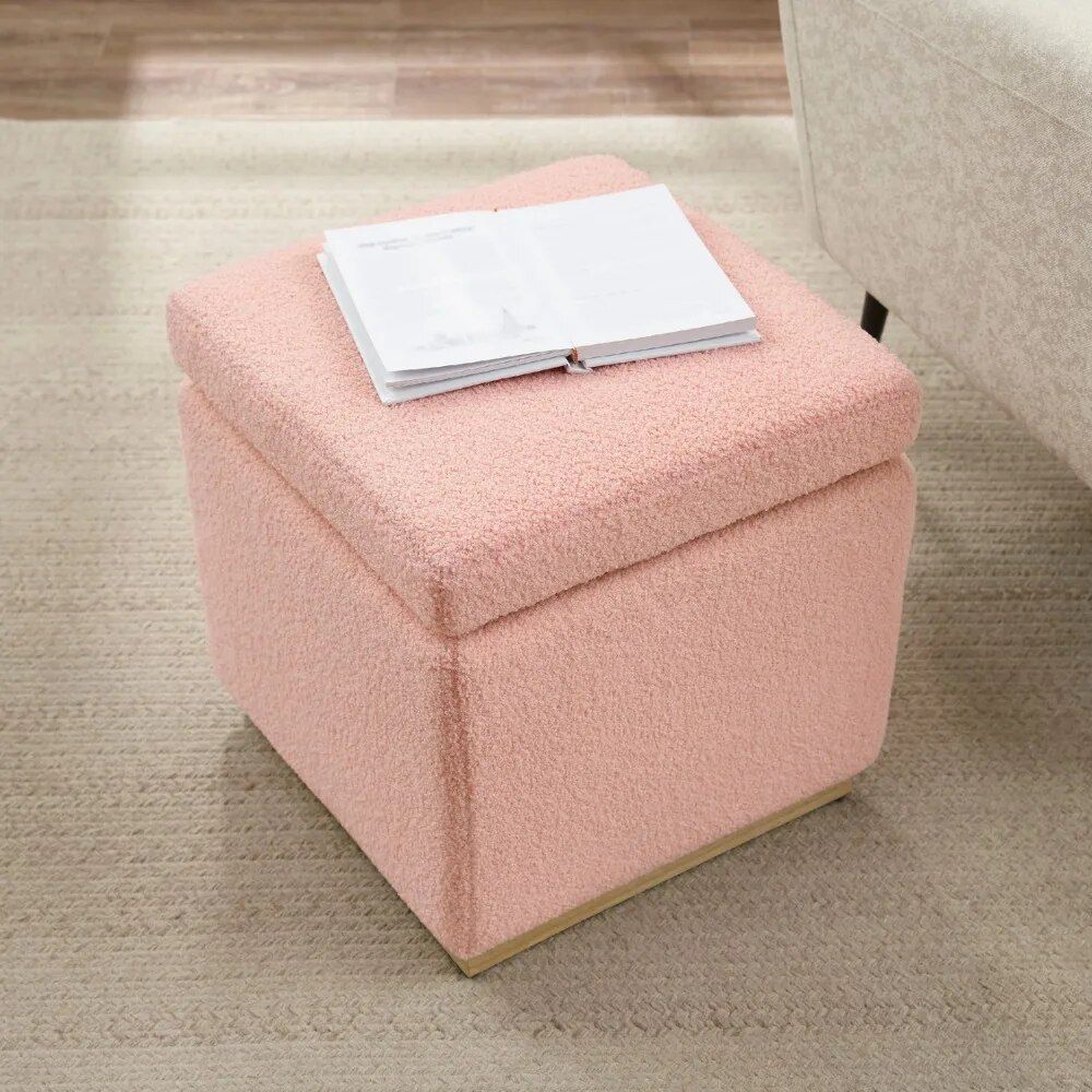 Blush Sherpa Square Storage Ottoman