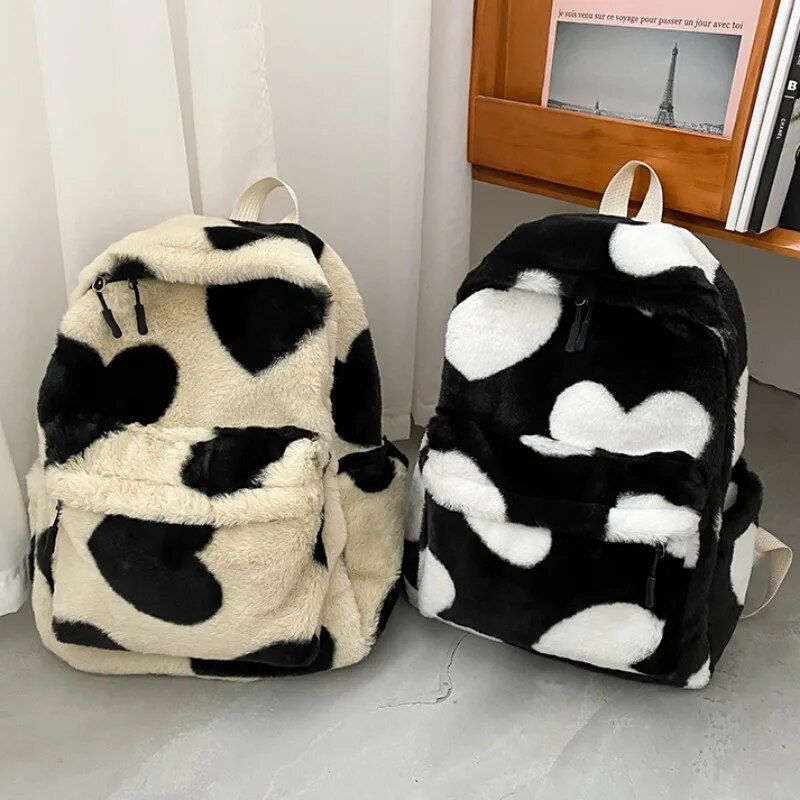 Chic Heart Plush Backpack