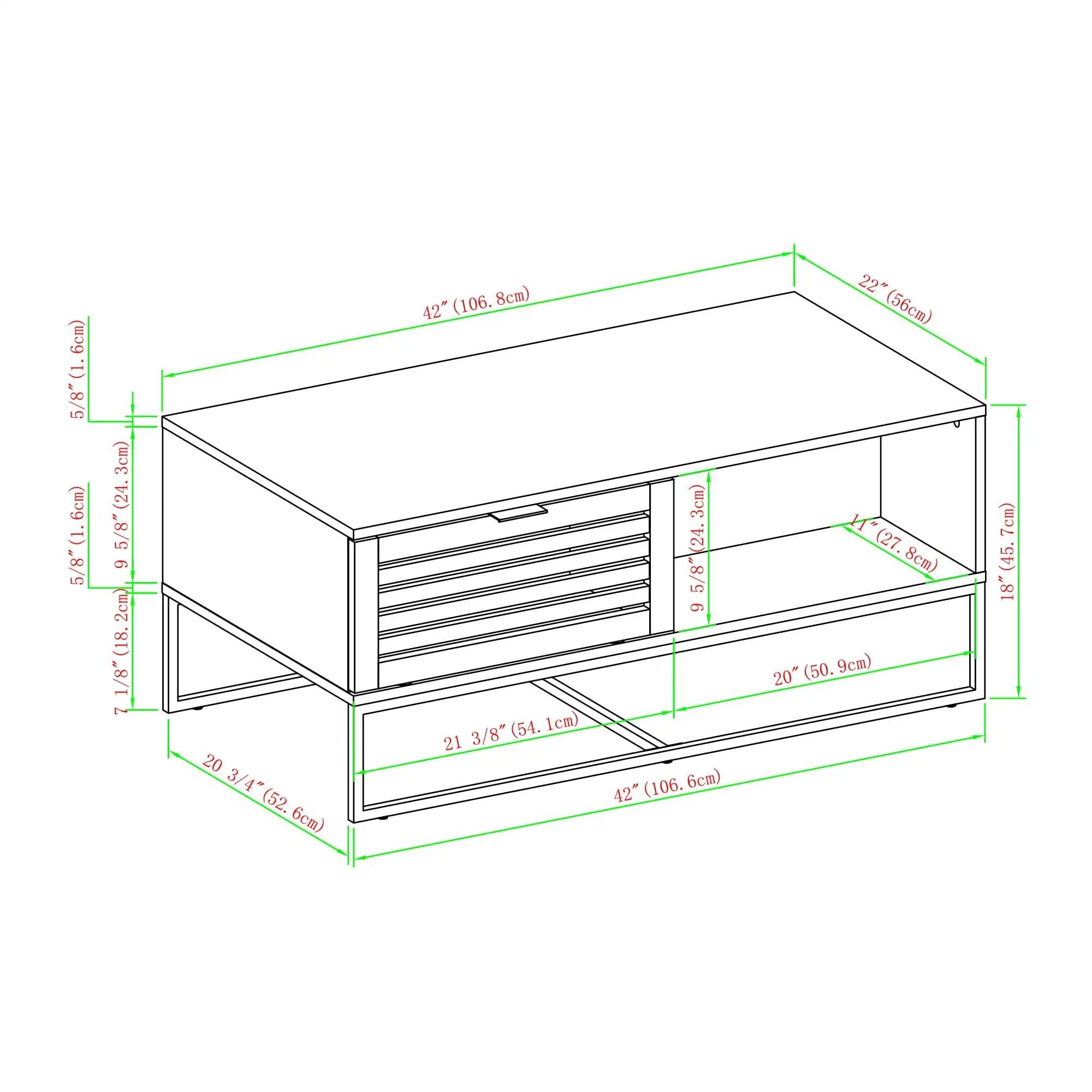 Dark Walnut Contemporary Storage Coffee Table with Slat Doors