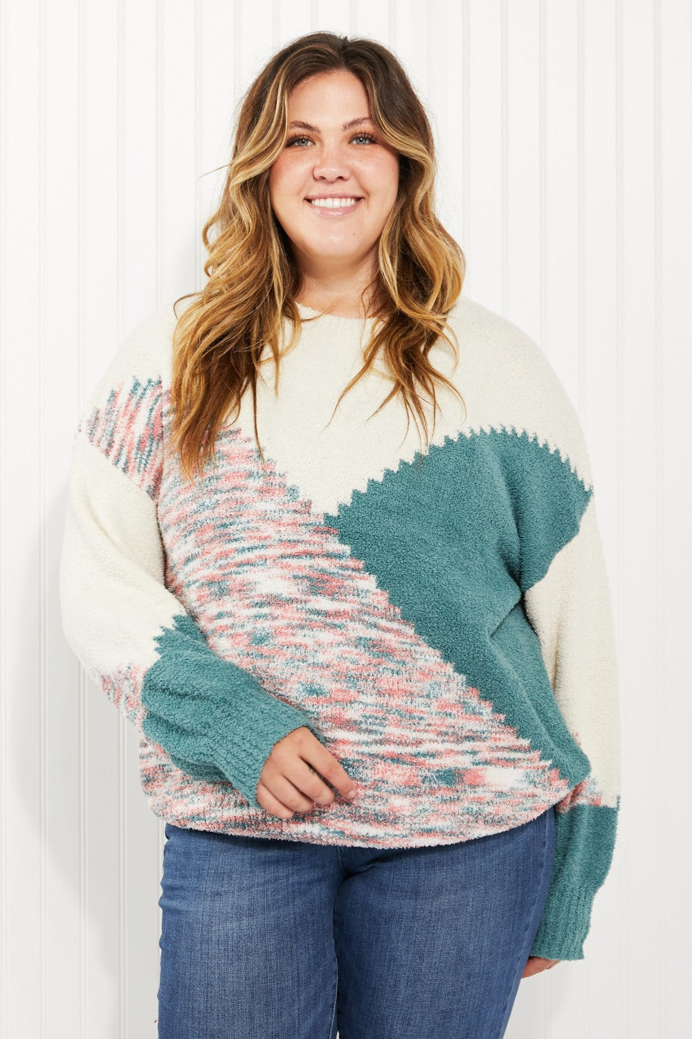 Davi & Dani On the Slopes Full Size Color Block Sweater