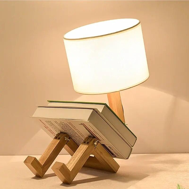 Modern Nordic Wooden Robot LED Table Lamp - Artistic Desk Light for Eye Protection