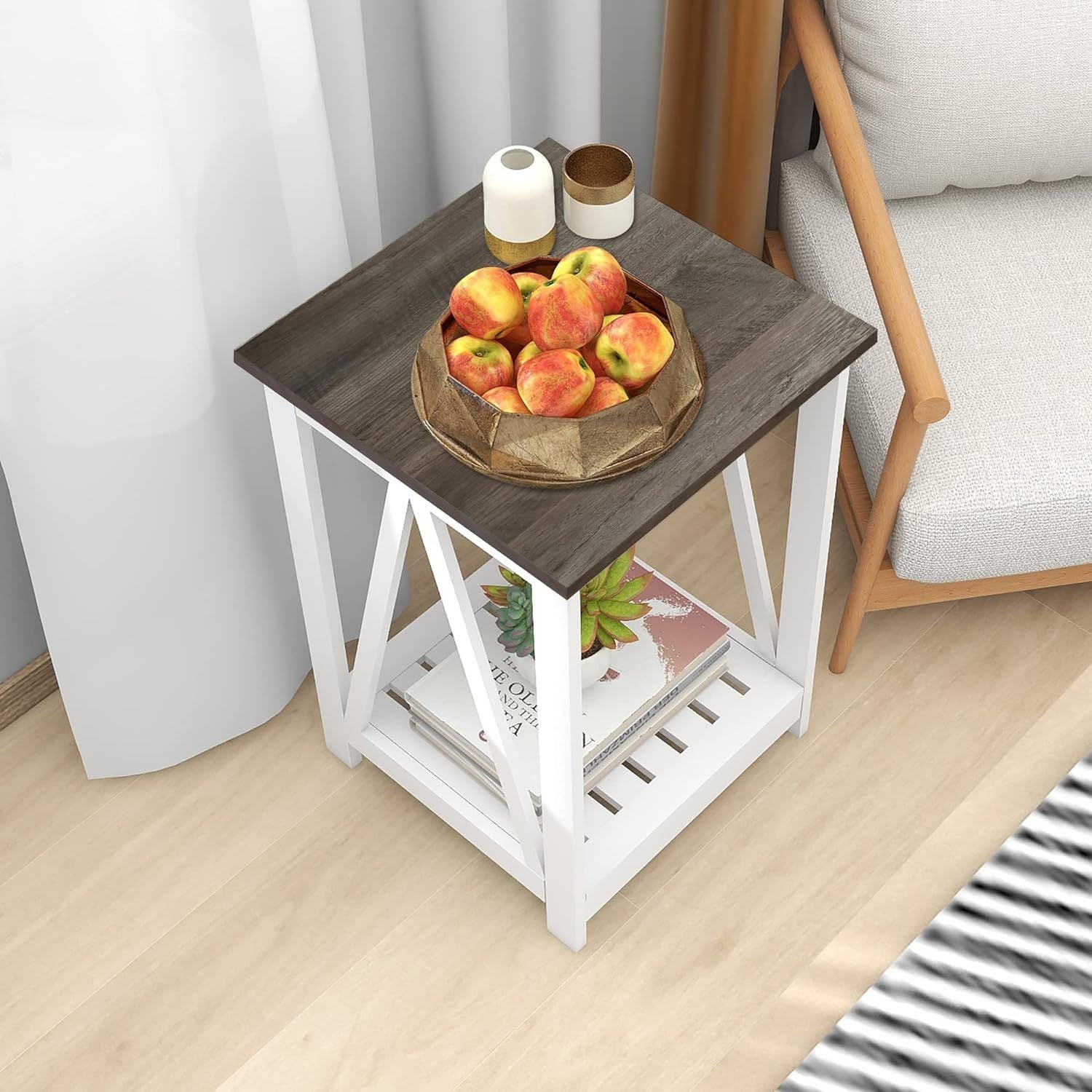 Elegant Square End Table with Slats