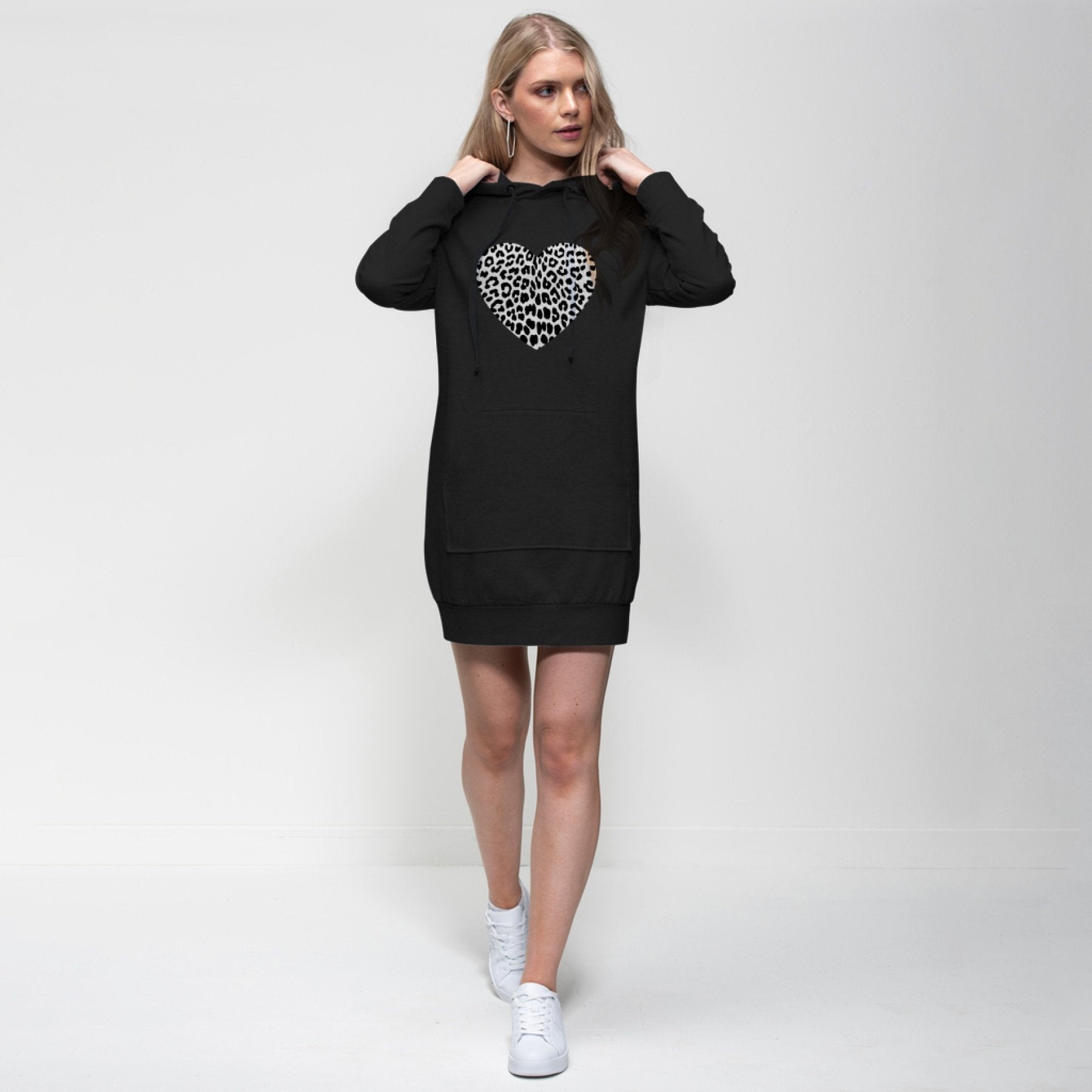 Uniquely You Womens Hooded Dress, Hoodie Dresses, Heart Shaped Leopard