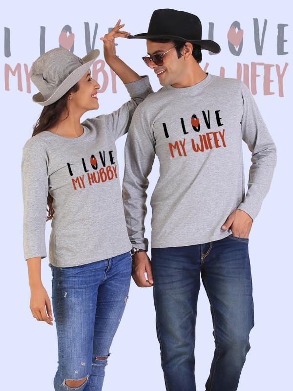 Love My Hubby, Love My Wifey Couple Full Sleeves Gray | Scorpius