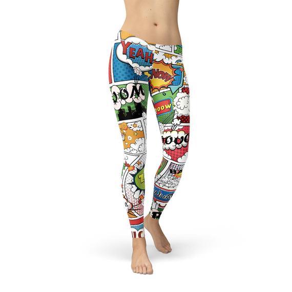 Womens Comic Book Leggings | Maroon Sooty