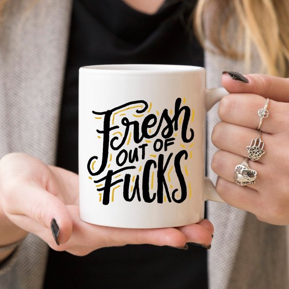 Fresh Out Of F*cks, Gag Gift, Funny Coffee Mug, | Magenta Shadow