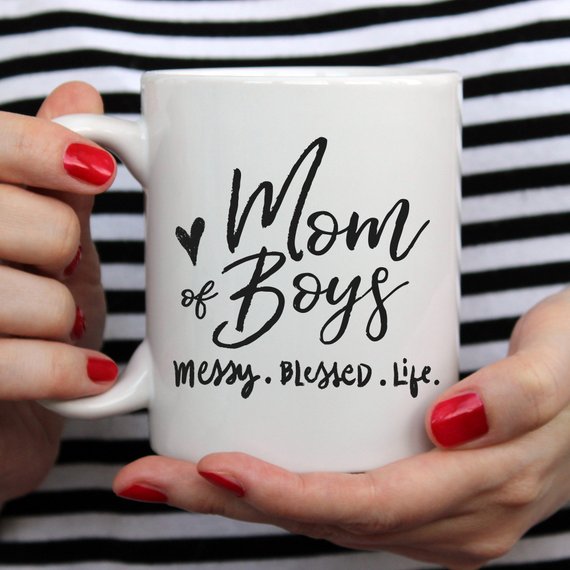 Mom Of Boys Coffee Mug, Messy. Blessed. Life. | Magenta Shadow