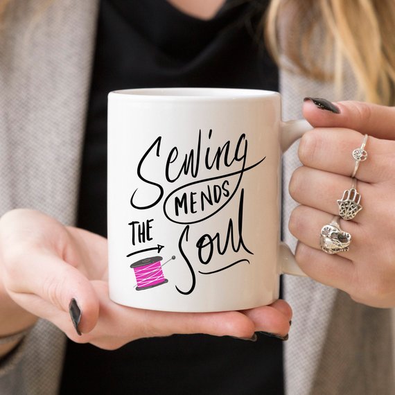 Sewing Coffee Mug, Sewing Mends The Soul, Quilting